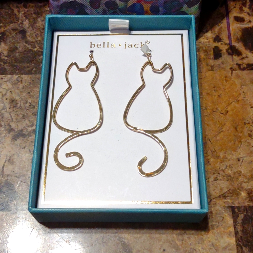 Bella and Jack gold cat earrings New